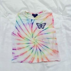 Flowers By Zoe Tie dye neon tank top with butterfly